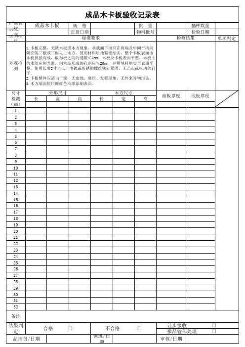 成品木卡板验收记录表