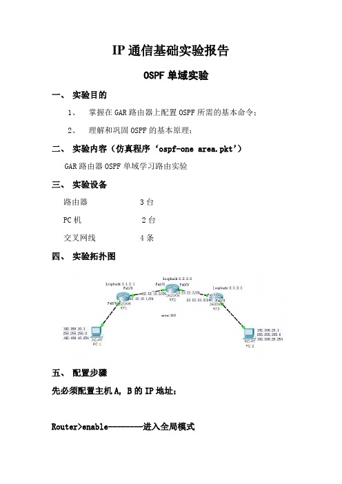 IP通信实验报告——OSPF单域