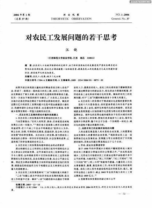 对农民工发展问题的若干思考