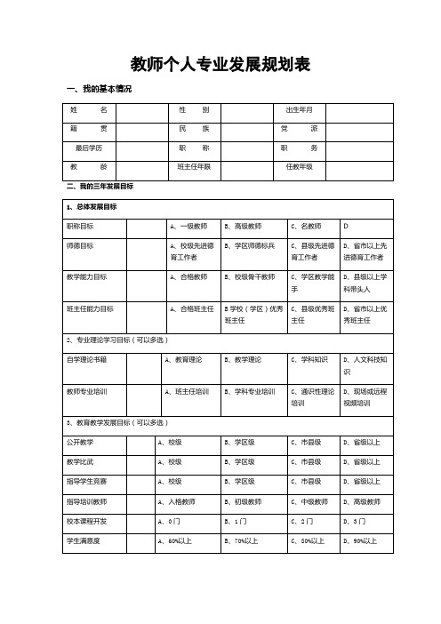 教师个人专业发展规划表