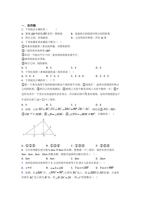 成都树德实验中学东区八年级数学上册第一单元《三角形》测试(有答案解析)