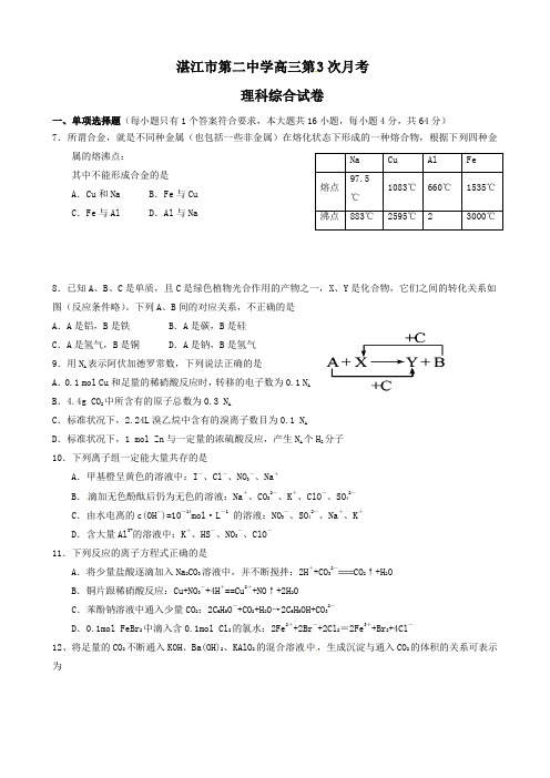 广东省湛江市第二中学高三第三次月考(理综化学).doc