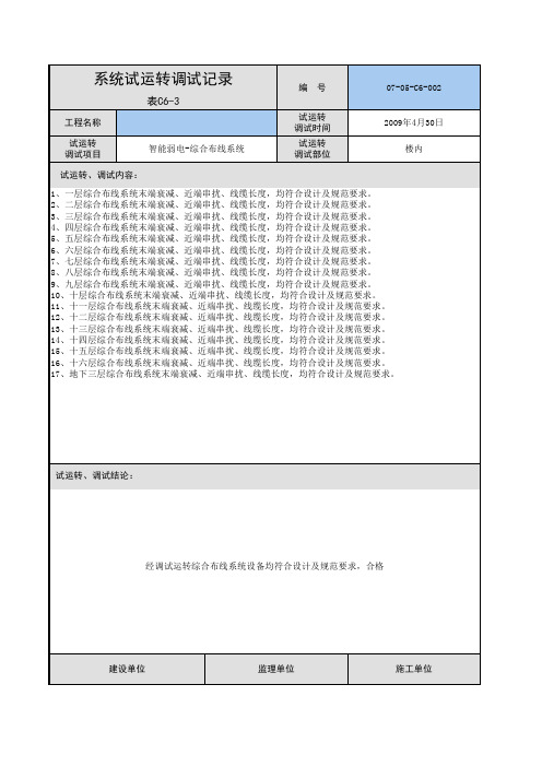 综合布线系统-系统试运转调试记录