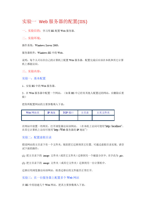 计算机网络 实验一 Web服务器的配置