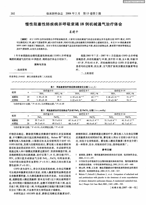 慢性阻塞性肺疾病并呼吸衰竭18例机械通气治疗体会