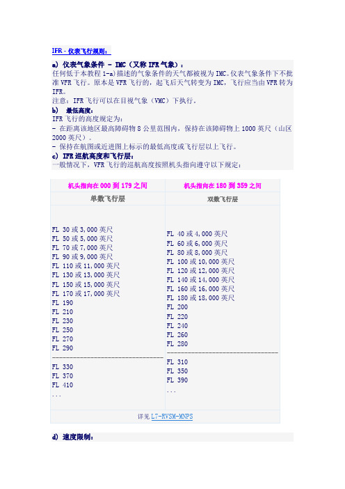 IFR仪表飞行规则