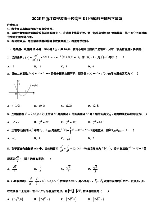 2025届浙江省宁波市十校高三3月份模拟考试数学试题含解析