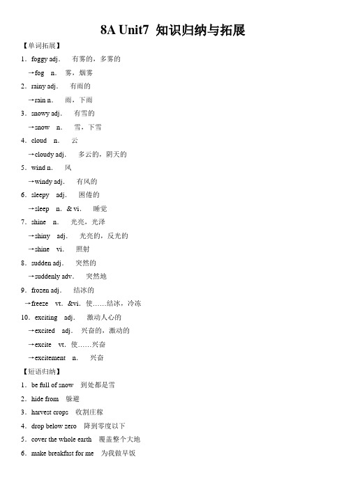 牛津译林版英语8A Unit7 Seasons 知识归纳与拓展