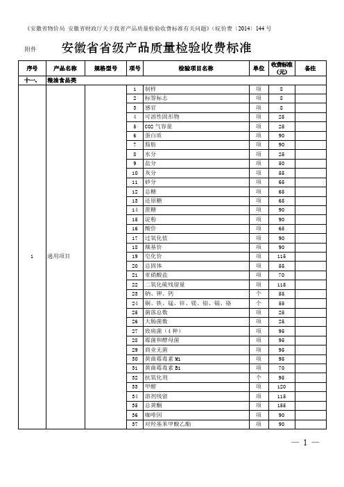 《安徽省物价局安徽省财政厅关于我省产品质量检验收费标准