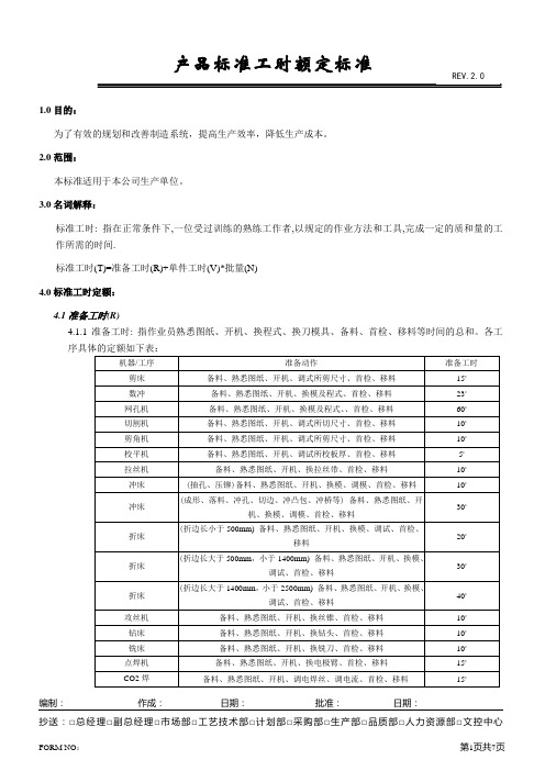 产品工时额定标准