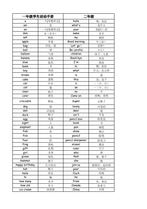 北师大小学英语1-6年级单词表