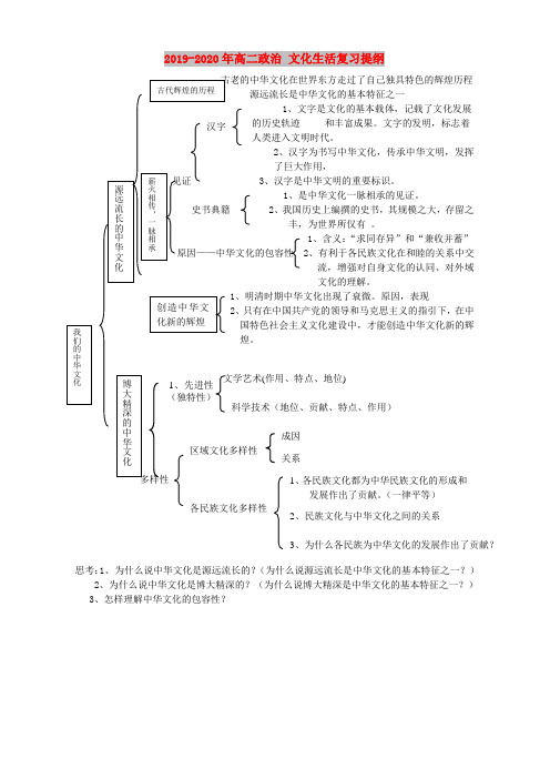 2019-2020年高二政治 文化生活复习提纲