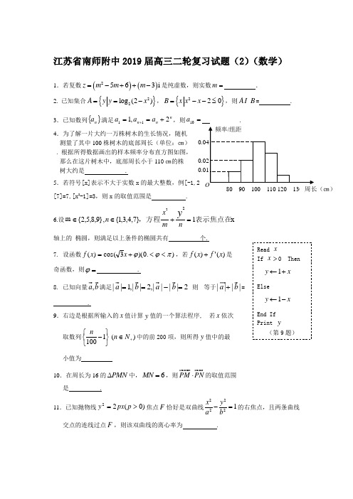 江苏省南师附中2019届高三二轮复习试题(2)(数学).rar