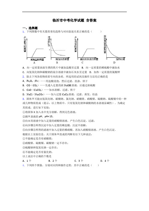 临沂市中考化学试题 含答案