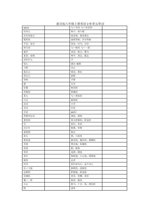 新目标八年级上册英语1-5单元单词