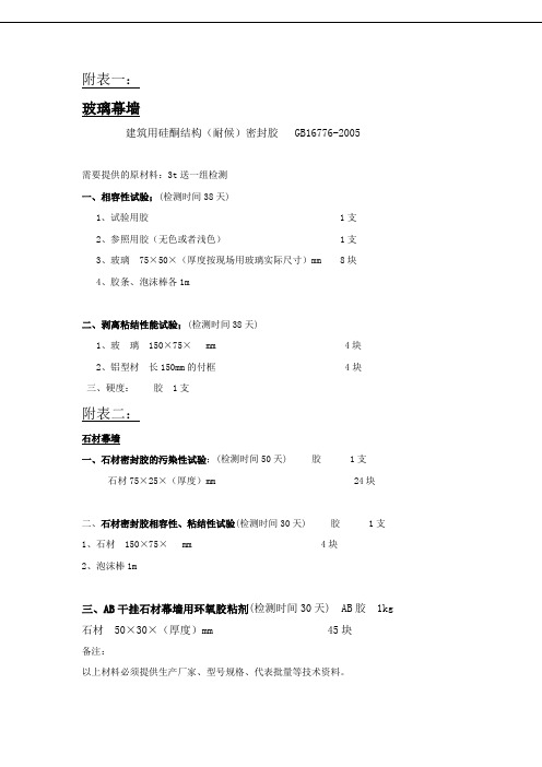 建筑幕墙材料送检清单(详细)