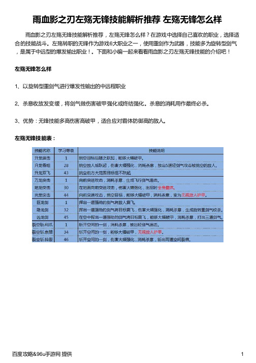 雨血影之刃左殇无锋技能解析推荐 左殇无锋怎么样