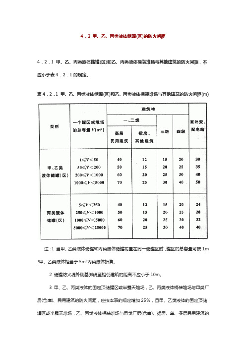 4.2 甲、乙、丙类液体储罐(区)的防火间距(建筑设计防火规范(2018年版))