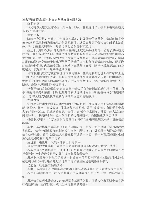 镜像评估训练低频电刺激康复系统及使用方法发明专利