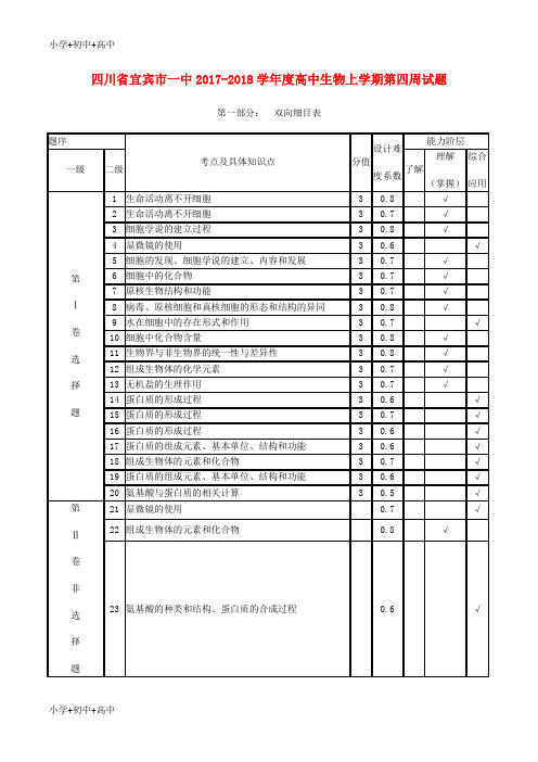 教育最新K12四川省宜宾市一中2017-2018学年度高中生物上学期第四周试题