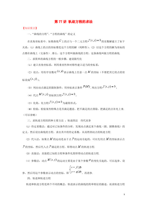 2018年高考数学常见题型解法归纳反馈训练第77讲轨迹方程的求法