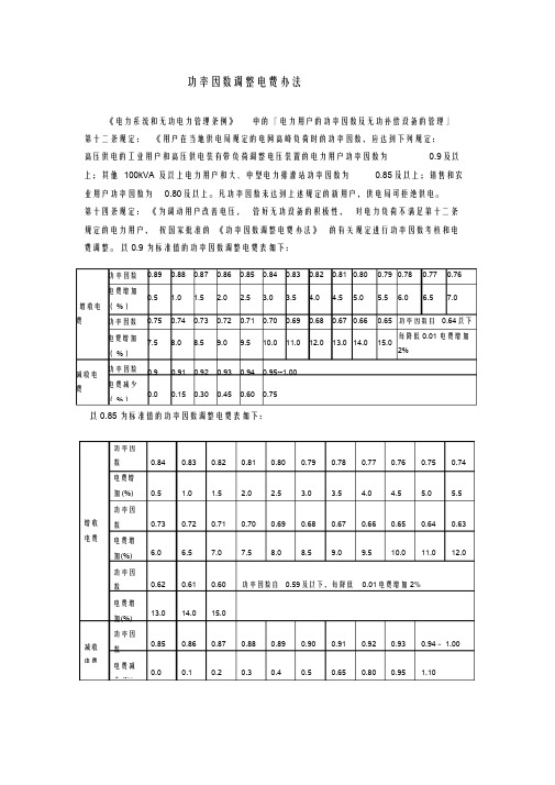 功率因数调整电费办法