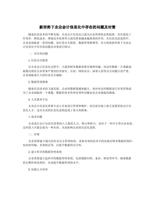 新形势下企业会计信息化中存在的问题及对策