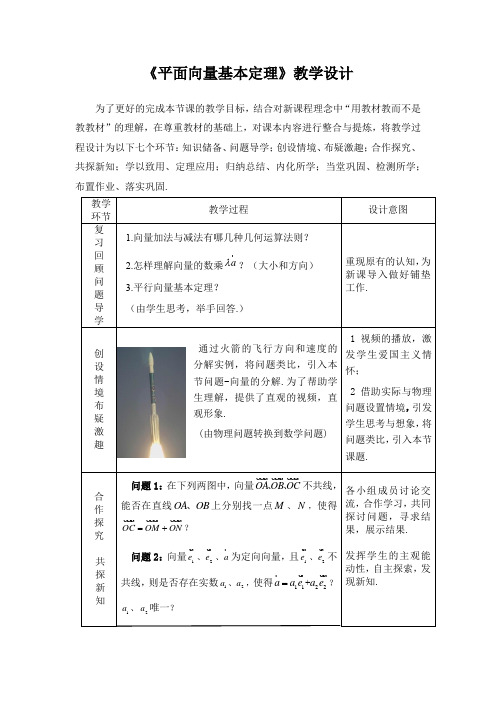 高中数学_2.2.1平面向量基本定理教学设计学情分析教材分析课后反思