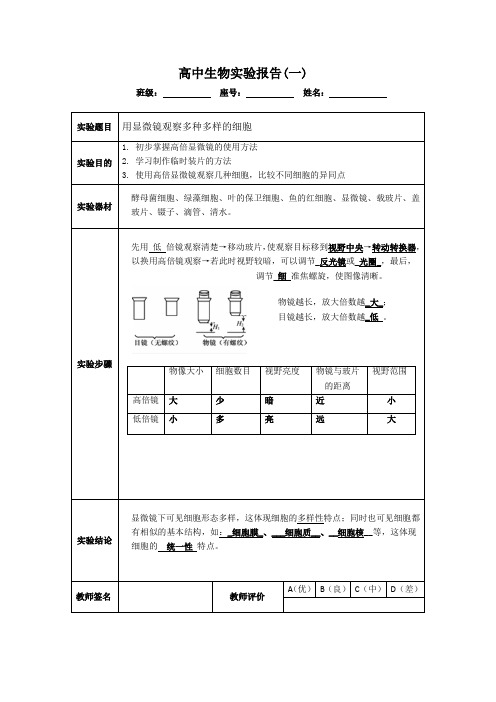 高中生物实验报告(必修1)