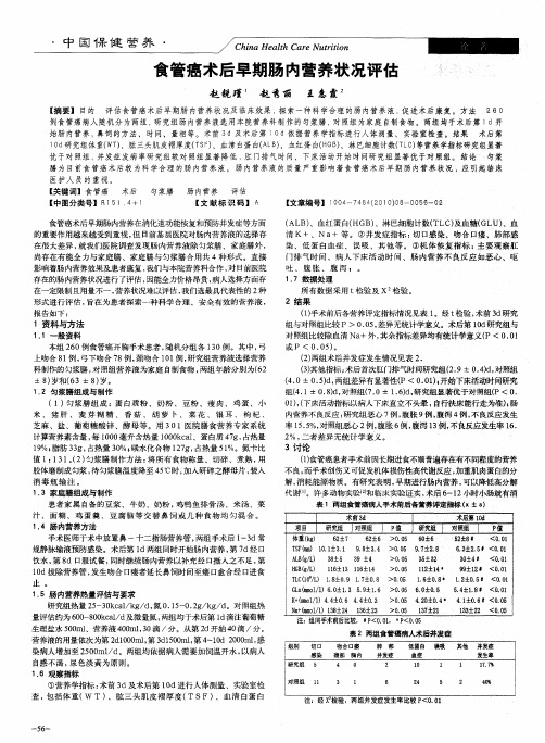 食管癌术后早期肠内营养状况评估