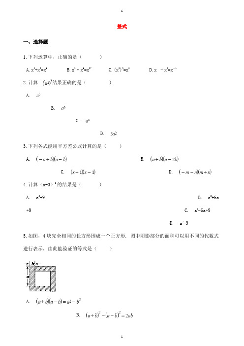 数学中考专题复习卷：整式(含解析)