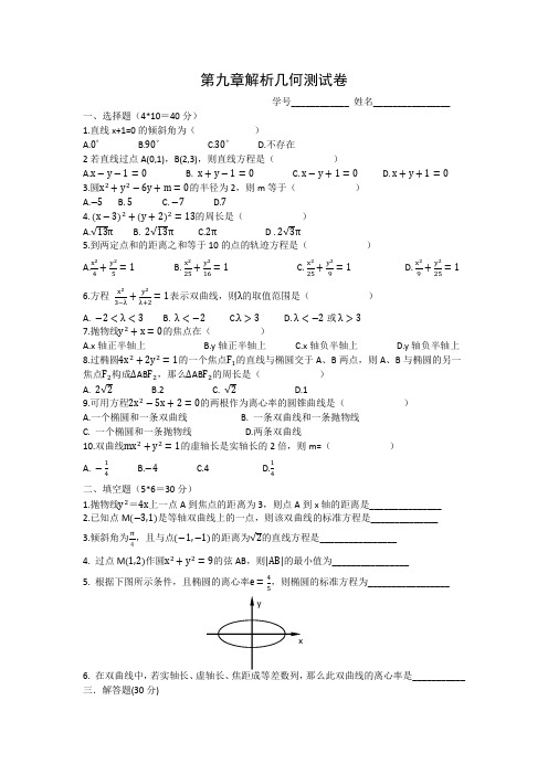 职业高中数学第九章解析几何测试卷