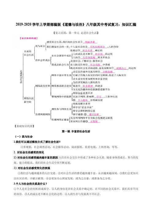 最新部编版《道德与法治》八年级上册期中复习资料： 知识汇编