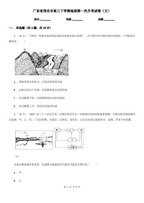 广东省茂名市高三下学期地理第一次月考试卷(文)