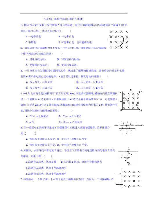 江苏省射阳县第二中学物理选修3-1磁场活作业13  精品