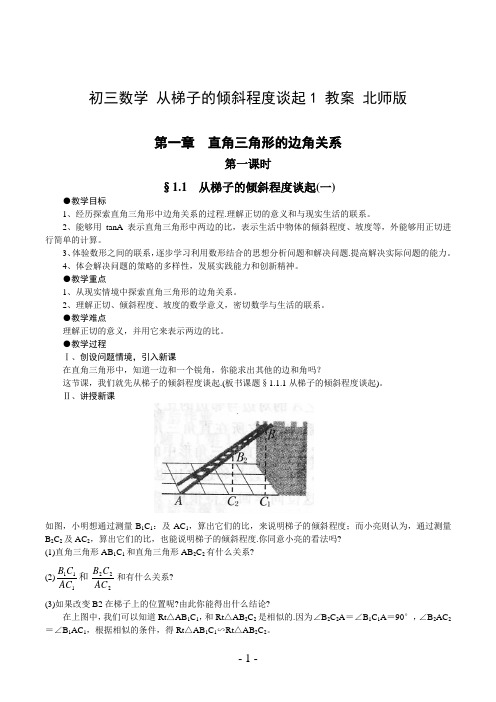 初三数学 从梯子的倾斜程度谈起1 教案 北师版