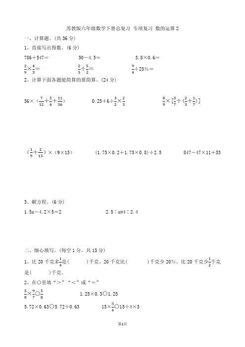 苏教版六年级数学下册总复习   专项复习 数的运算2