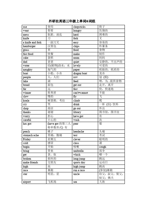 外研社(一年级起点)英语三年级上单词