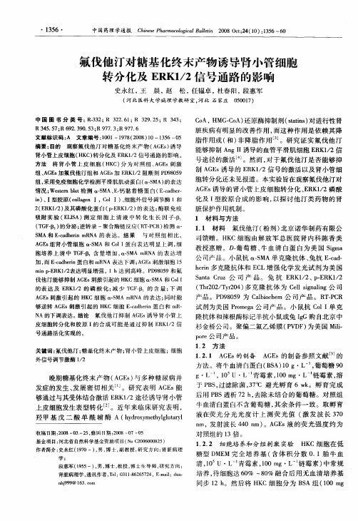 氟伐他汀对糖基化终末产物诱导肾小管细胞转分化及ERK1／2信号通路的影响