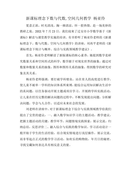 新课标理念下数与代数,空间几何教学 杨亚伶