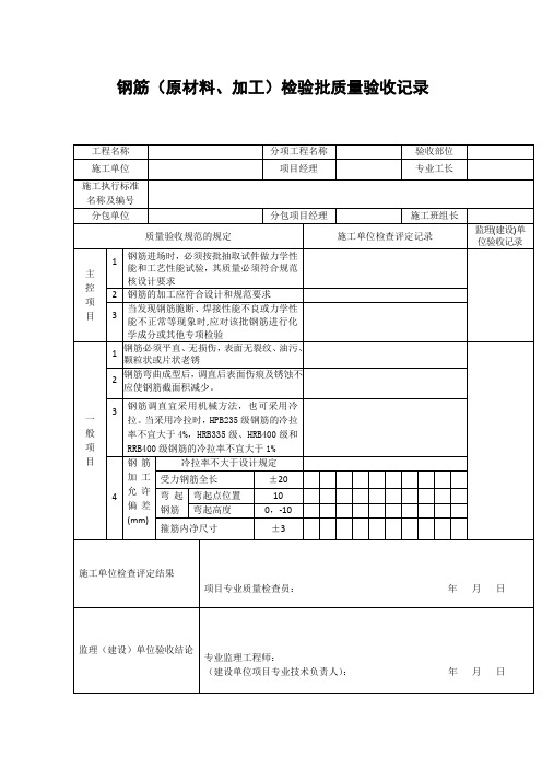 【工程文档】钢筋(原材料、加工)检验批质量验收记录