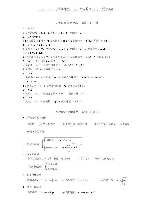 人教版高中物理必修一必修二公式