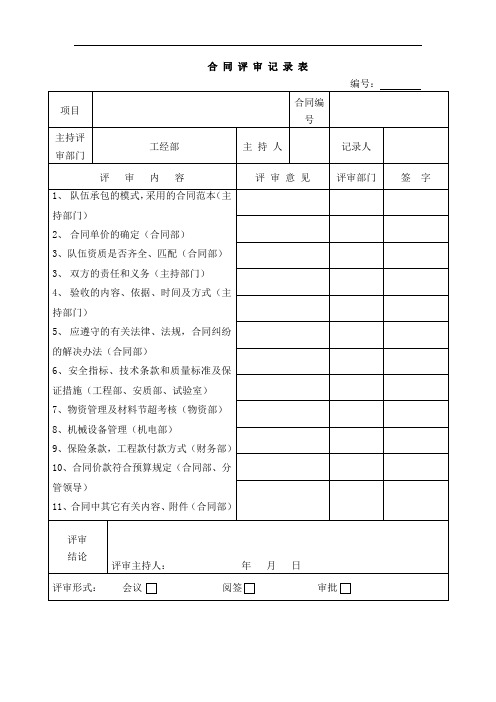 合同评审记录表