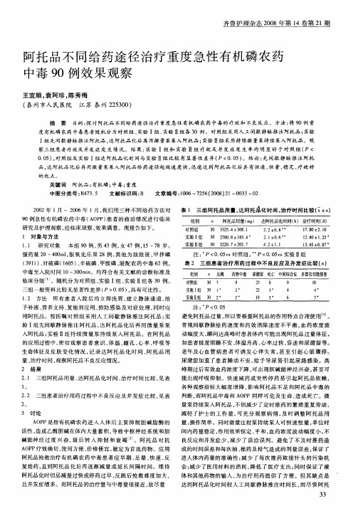 阿托品不同给药途径治疗重度急性有机磷农药中毒90例效果观察