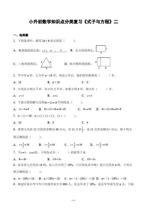 小升初数学知识点分类复习《式子与方程》二