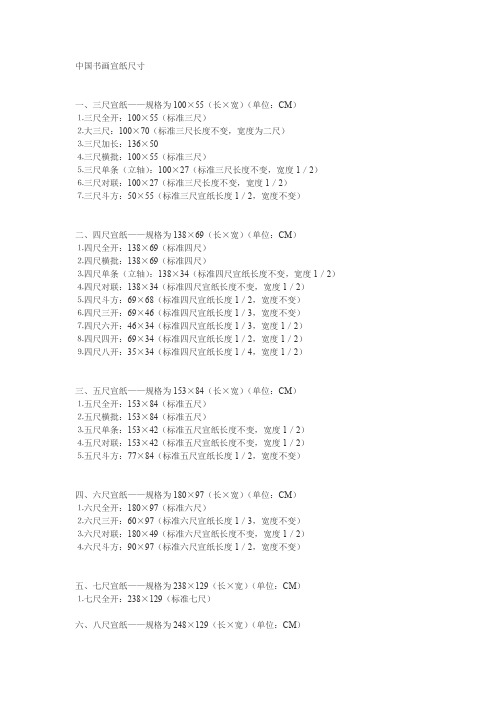 中国书画宣纸尺寸