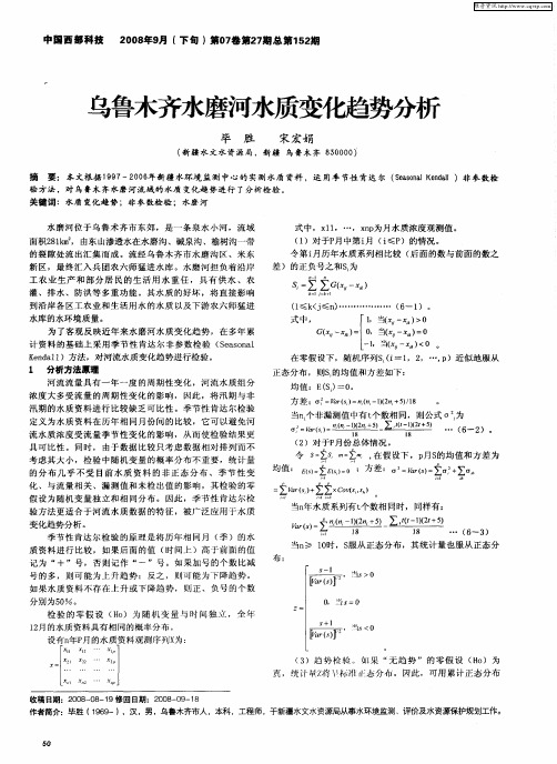 乌鲁木齐水磨河水质变化趋势分析