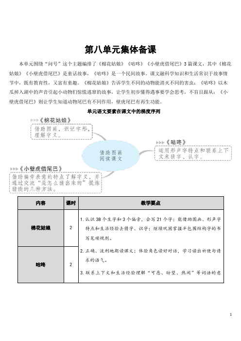 部编版人教版一年级语文下册第八单元 集体备课 教案 及教学反思