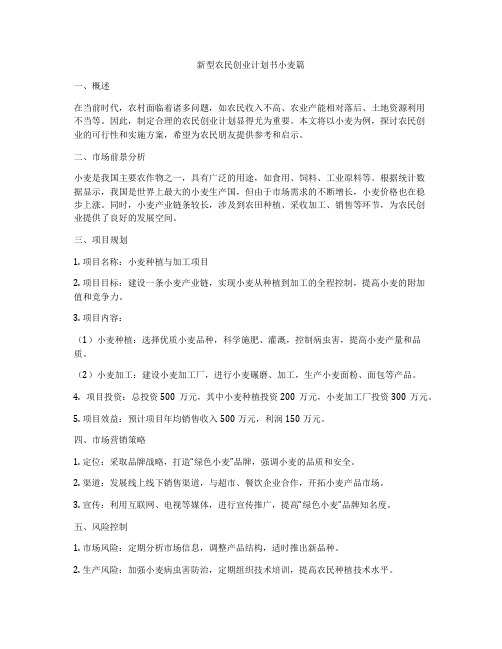 新型农民创业计划书小麦篇