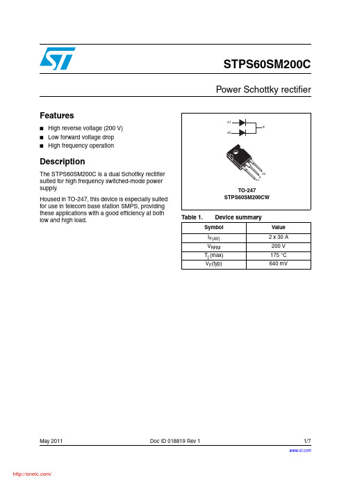 STPS60SM200CW;中文规格书,Datasheet资料